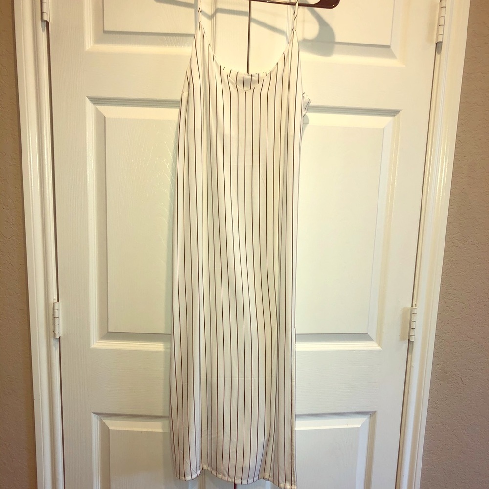 White and Black Striped Dress with Slit